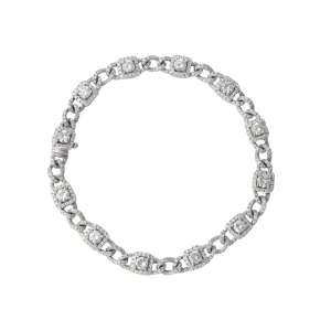 4.23CTW Halo Diamond Pave Bracelet 18k White Gold Twist Cuban Curb Chain Link