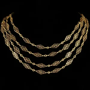 Antique Victorian Gold Long Chain French 18Ct On Silver Circa 1900