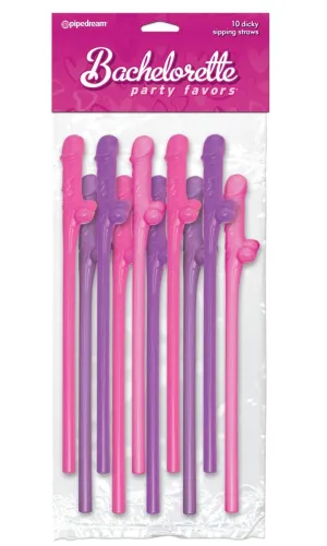 Bachelorette Party Favors 10 Dicky Sipping Straws - Pink & Purple