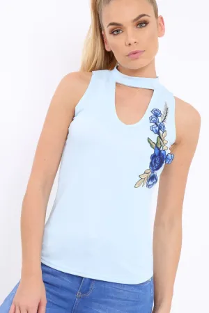 Blue High Neck V Front Top - Emmy