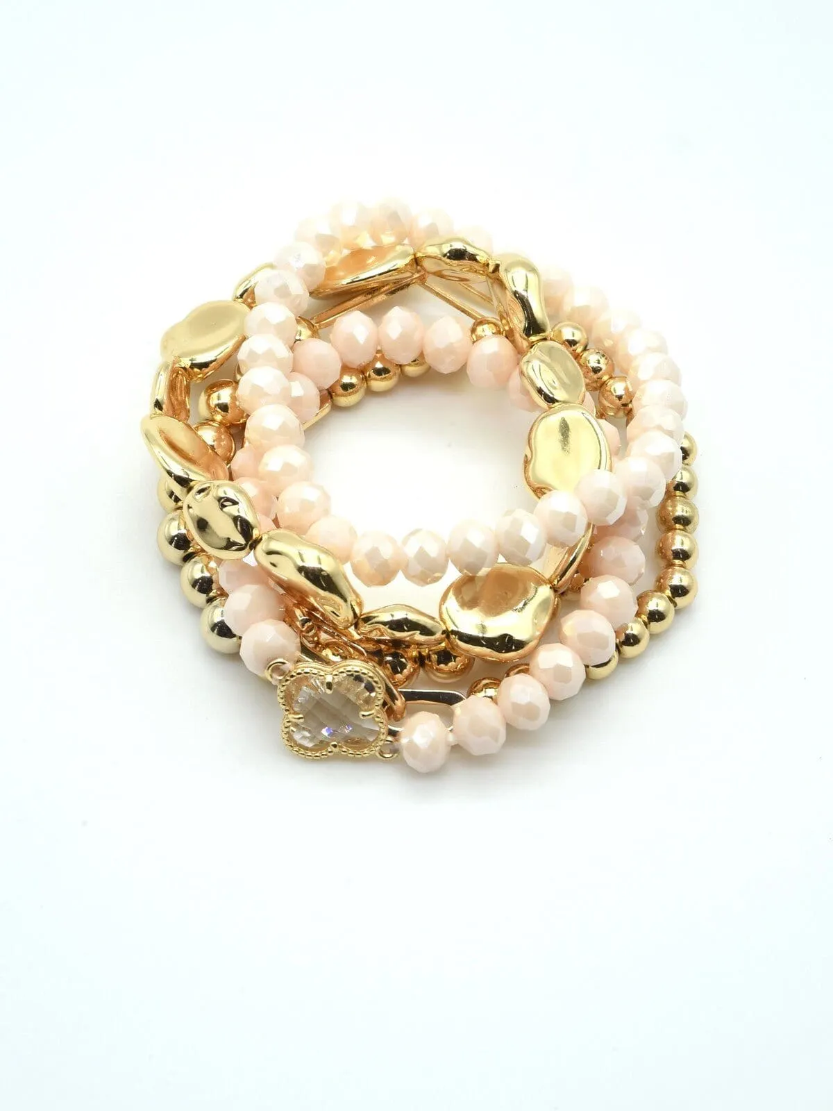 CB2187 Beaded Clover Accent Bracelet Set