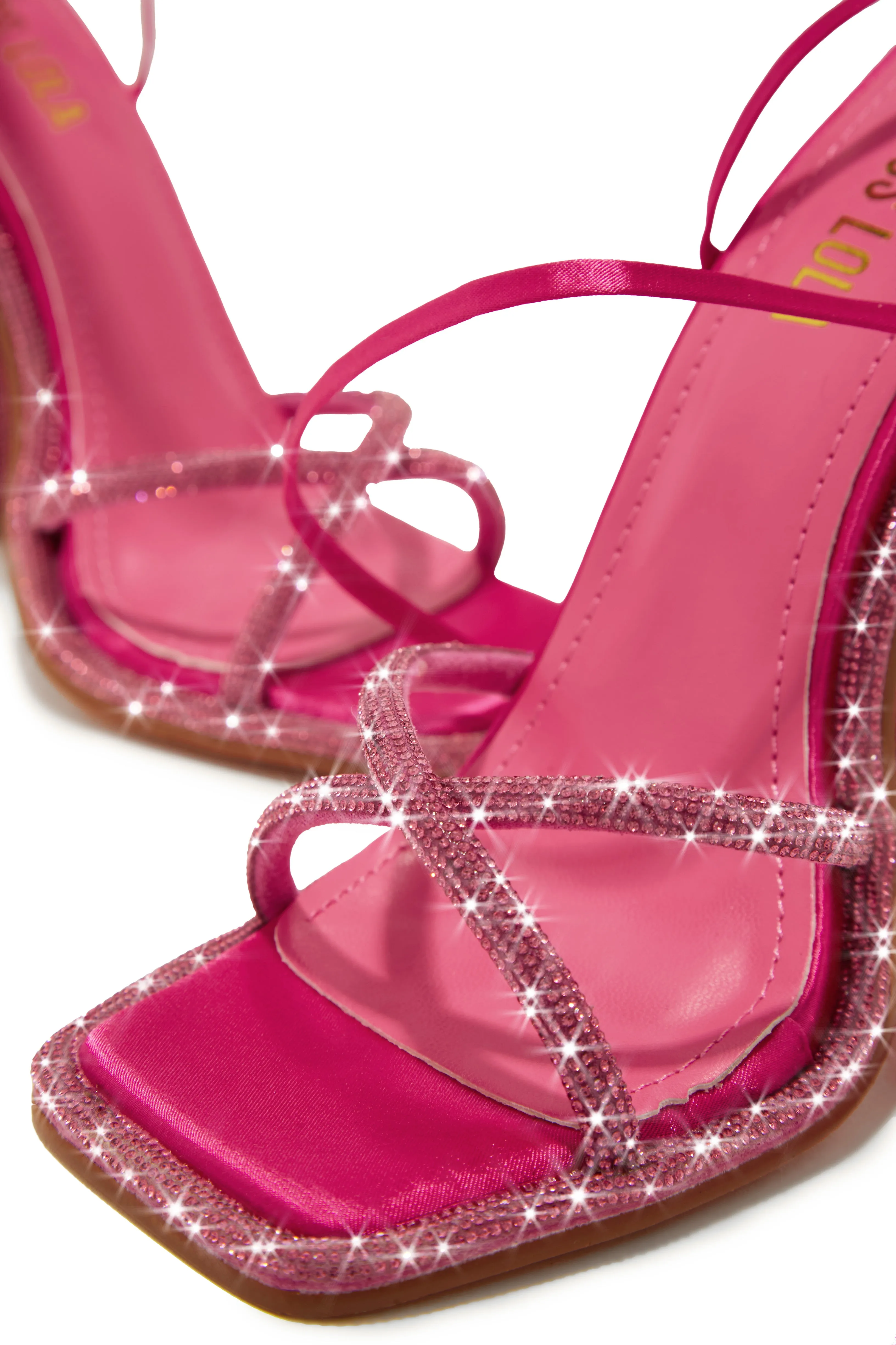 Crystal Embellished Lace Up High Heels - Pink