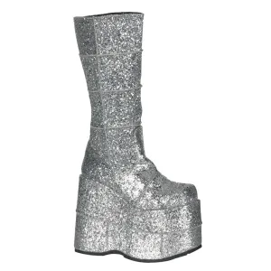 Demonia STACK-301G | Silver Glitter Unisex Boots