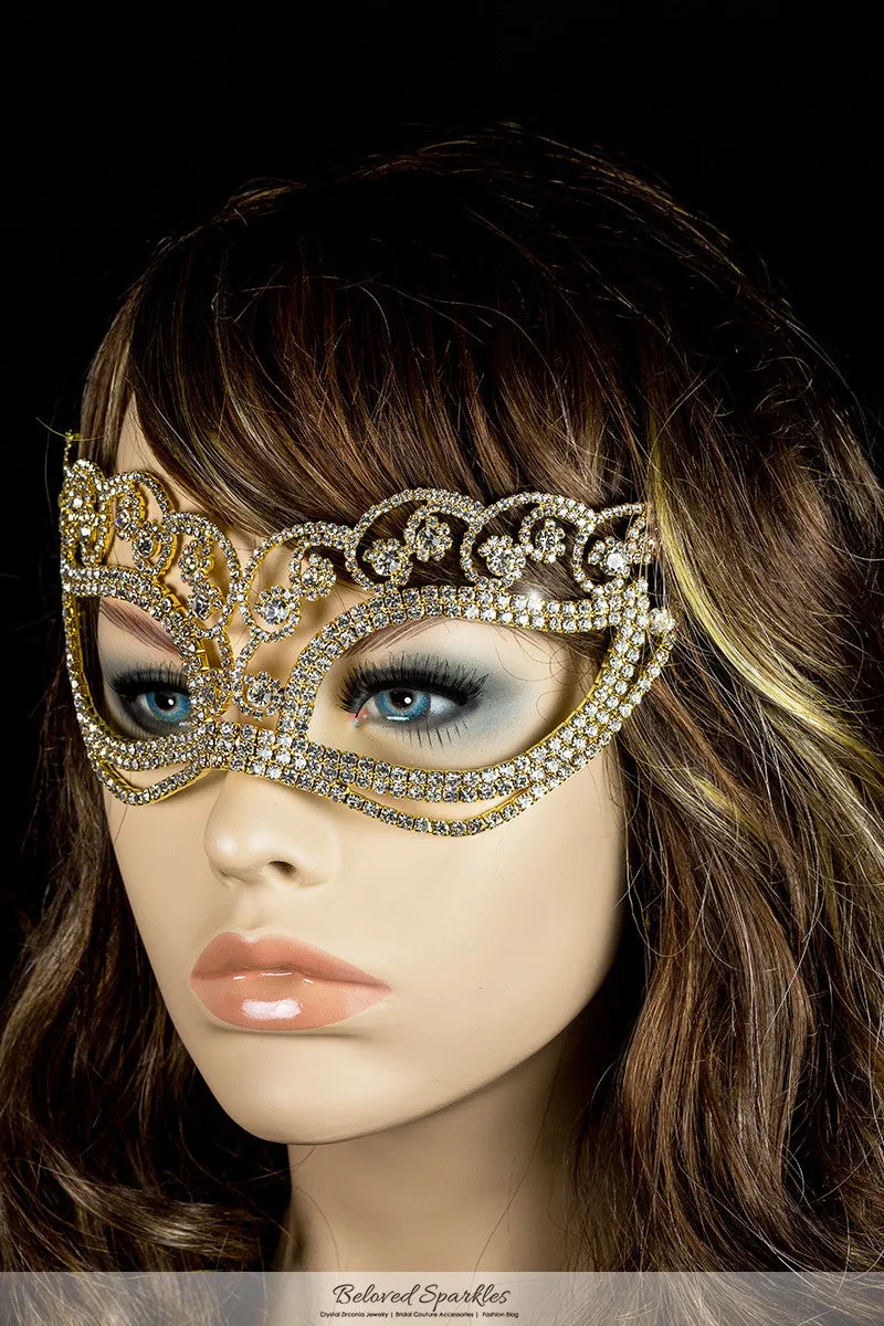 Francine Flower Gold Masquerade Mask | Crystal | Gold