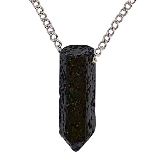 Modern Men's Genuine Black Lava Rock Point Pendant on Stainless Steel Chain Necklace, 27"