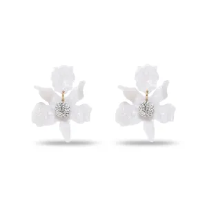 MOTHER OF PEARL SMALL CRYSTAL LILY EARRINGS