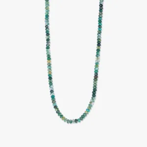 Nodo Beaded Necklace in Rhodium Silver with Green Moss Agate