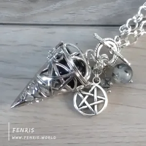 Pentagram Necklace Silver Locket Black Agate Sphere