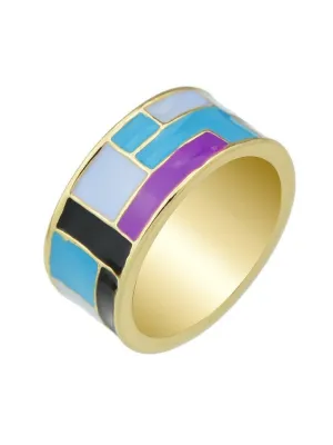 Purple-8 Enamel Geometric Pattern Finger Rings