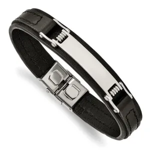 Stainless Steel Black Leather 8.25 inch ID Bracelet