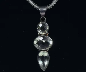 Sterling Silver Aquamarine Pendant on Aquamarine Beaded Necklace - 20.75"